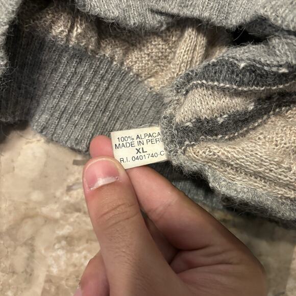 Alpaca 111 Cardigan Mens XL Brown 3D Knit 100% Alpaca Wool Sweater Cable - Picture 8 of 13